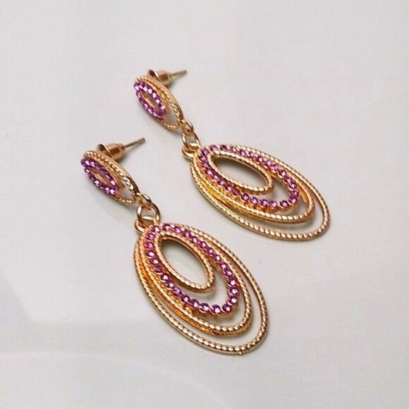 Golden Pave'  Purple Sparkle Teardrop Earrings - Picture 4 of 4